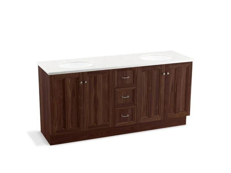 KOHLER K-99525-TK-1WA Damask 72" bathroom vanity cabinet with toe kick, 4 doors and 3 drawers
