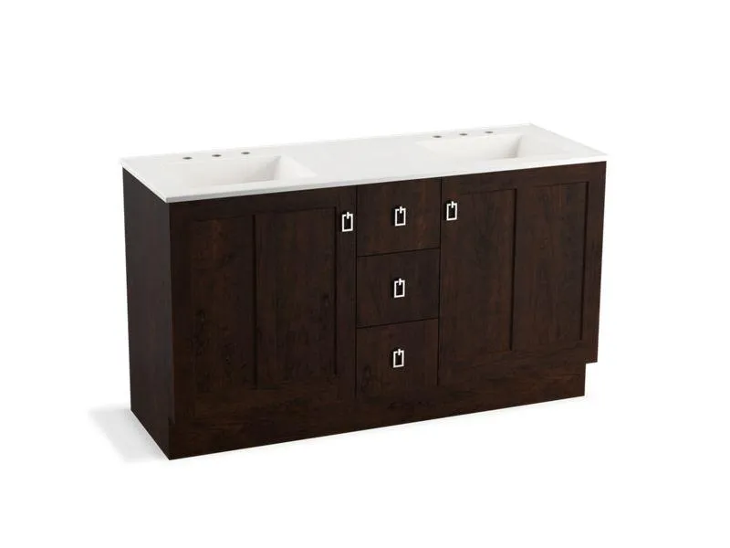 KOHLER K-99537-TK-1WA Poplin 60" bathroom vanity cabinet with toe kick, 2 doors and 3 drawers