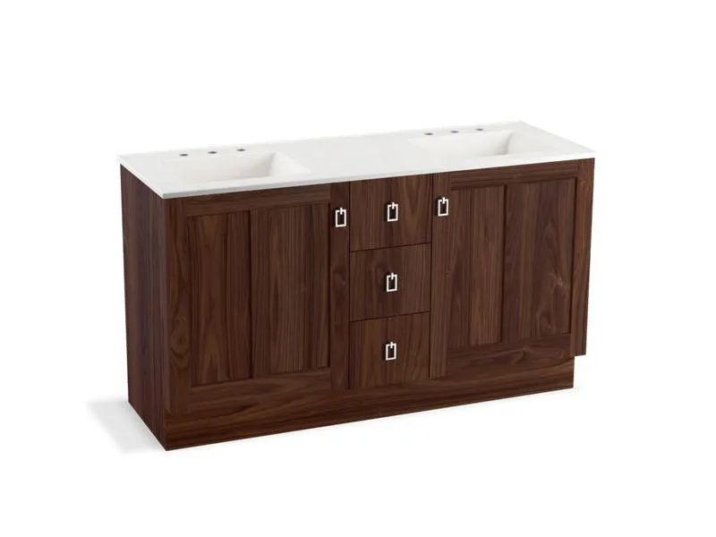 KOHLER K-99537-TK-1WA Poplin 60" bathroom vanity cabinet with toe kick, 2 doors and 3 drawers