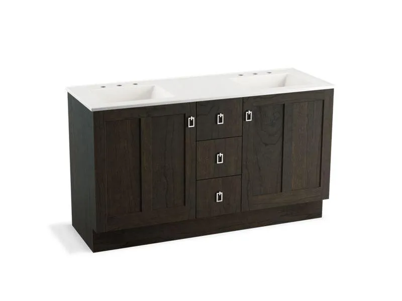 KOHLER K-99537-TK-1WA Poplin 60" bathroom vanity cabinet with toe kick, 2 doors and 3 drawers