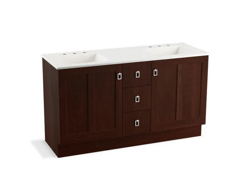 KOHLER K-99537-TK-1WA Poplin 60" bathroom vanity cabinet with toe kick, 2 doors and 3 drawers