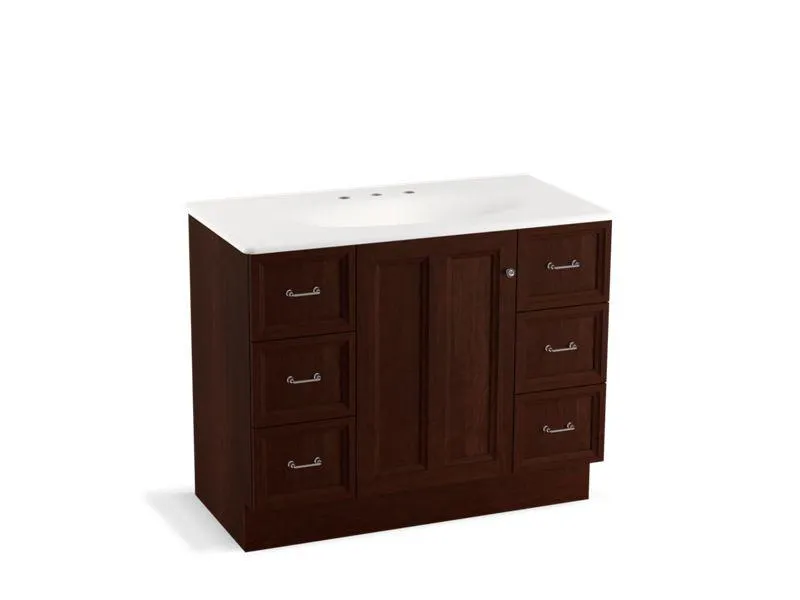 KOHLER K-99563-TK-1WA Damask 42" bathroom vanity cabinet with toe kick, 1 door and 6 drawers