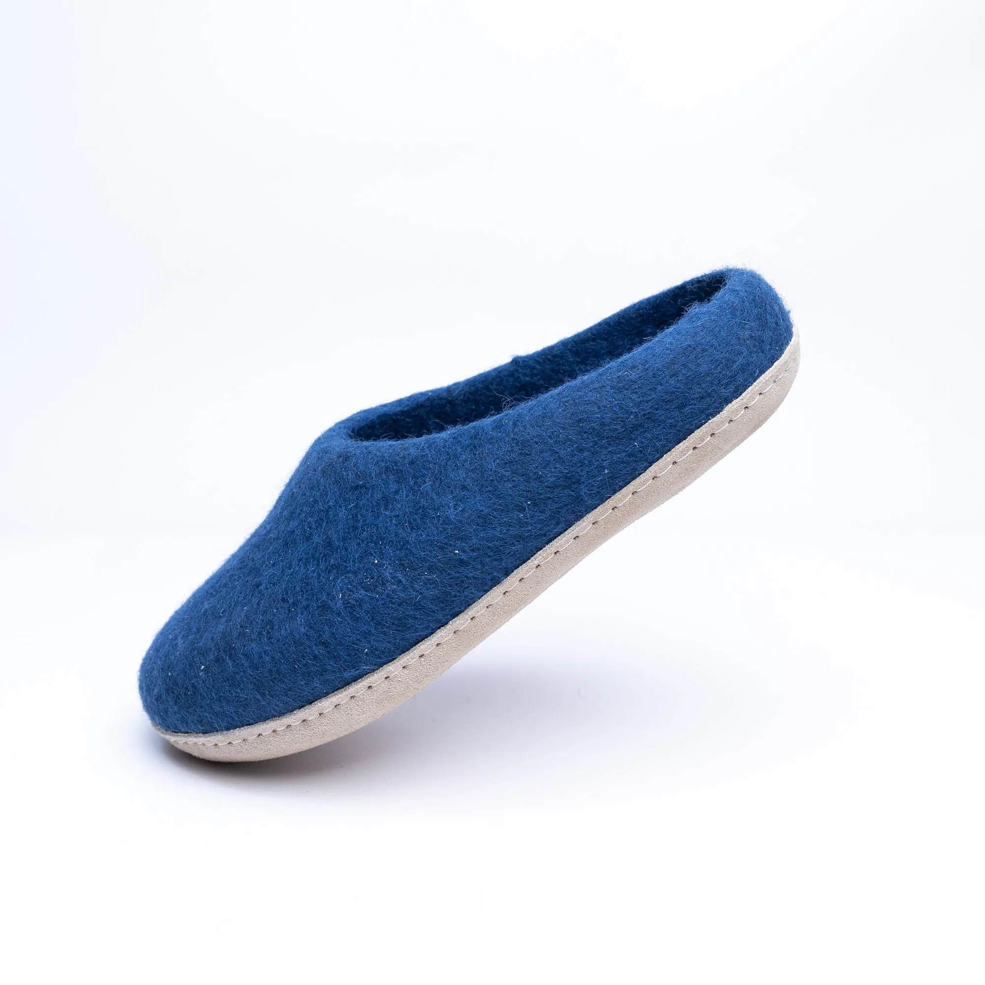 KUUMA – Rhino Blue Wool Felt Slippers for Men Cozy, Non-Slip Indoor Comfort