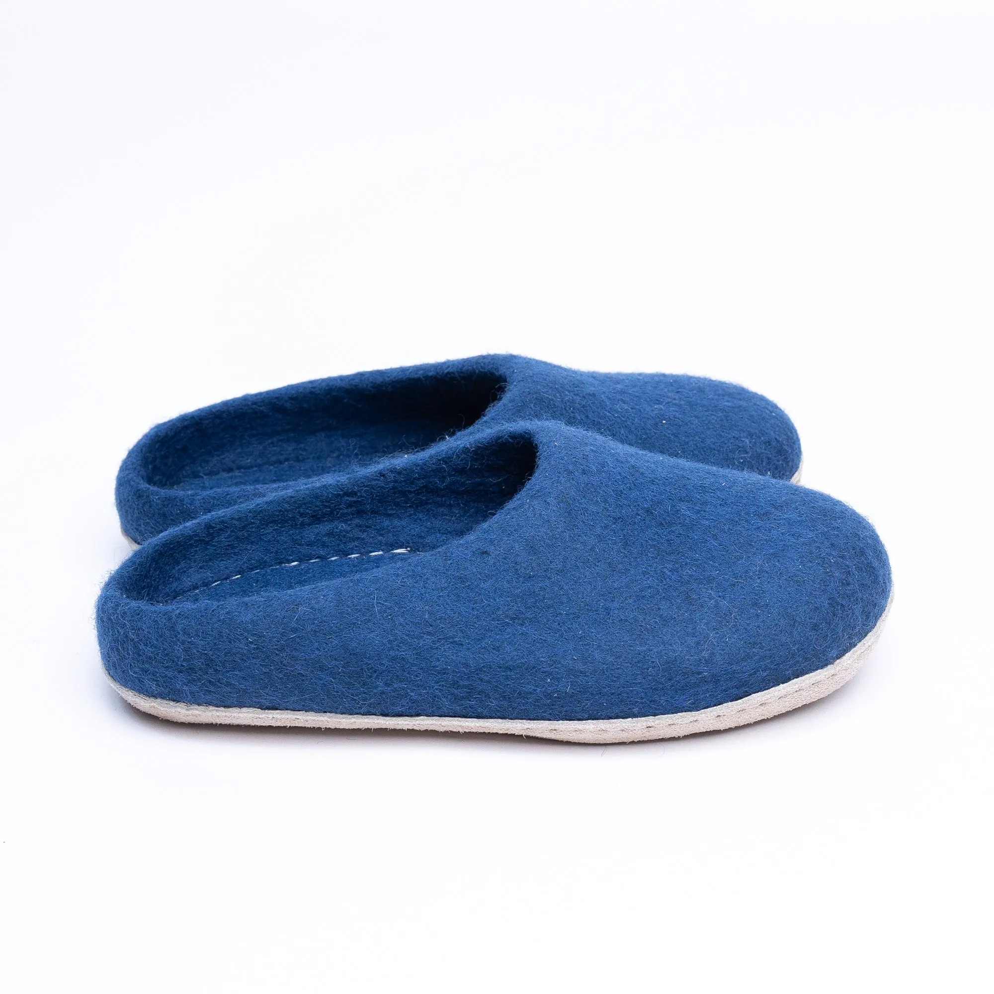 KUUMA – Rhino Blue Wool Felt Slippers for Men Cozy, Non-Slip Indoor Comfort