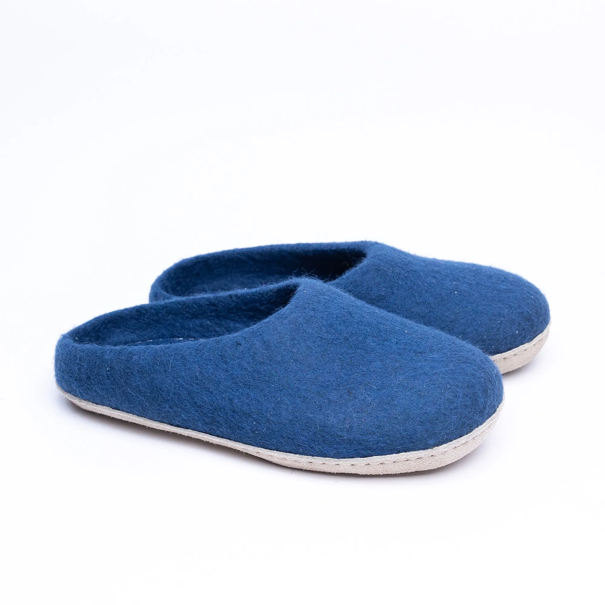 KUUMA – Rhino Blue Wool Felt Slippers for Men Cozy, Non-Slip Indoor Comfort