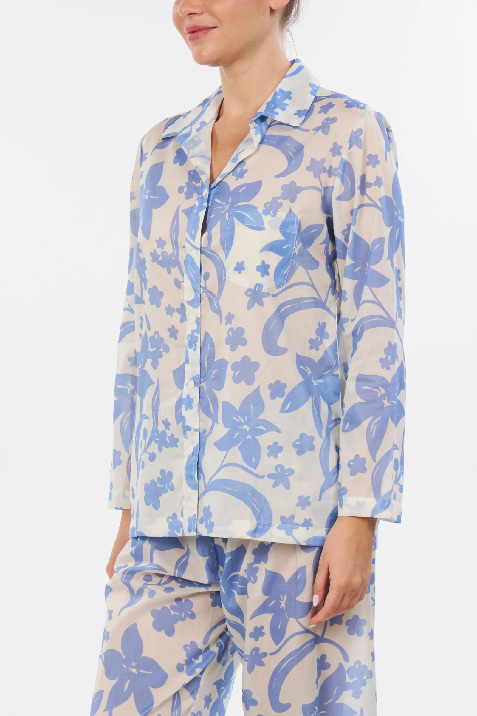 Long Sleeve Pajama Set - Hawaiian Blue Print