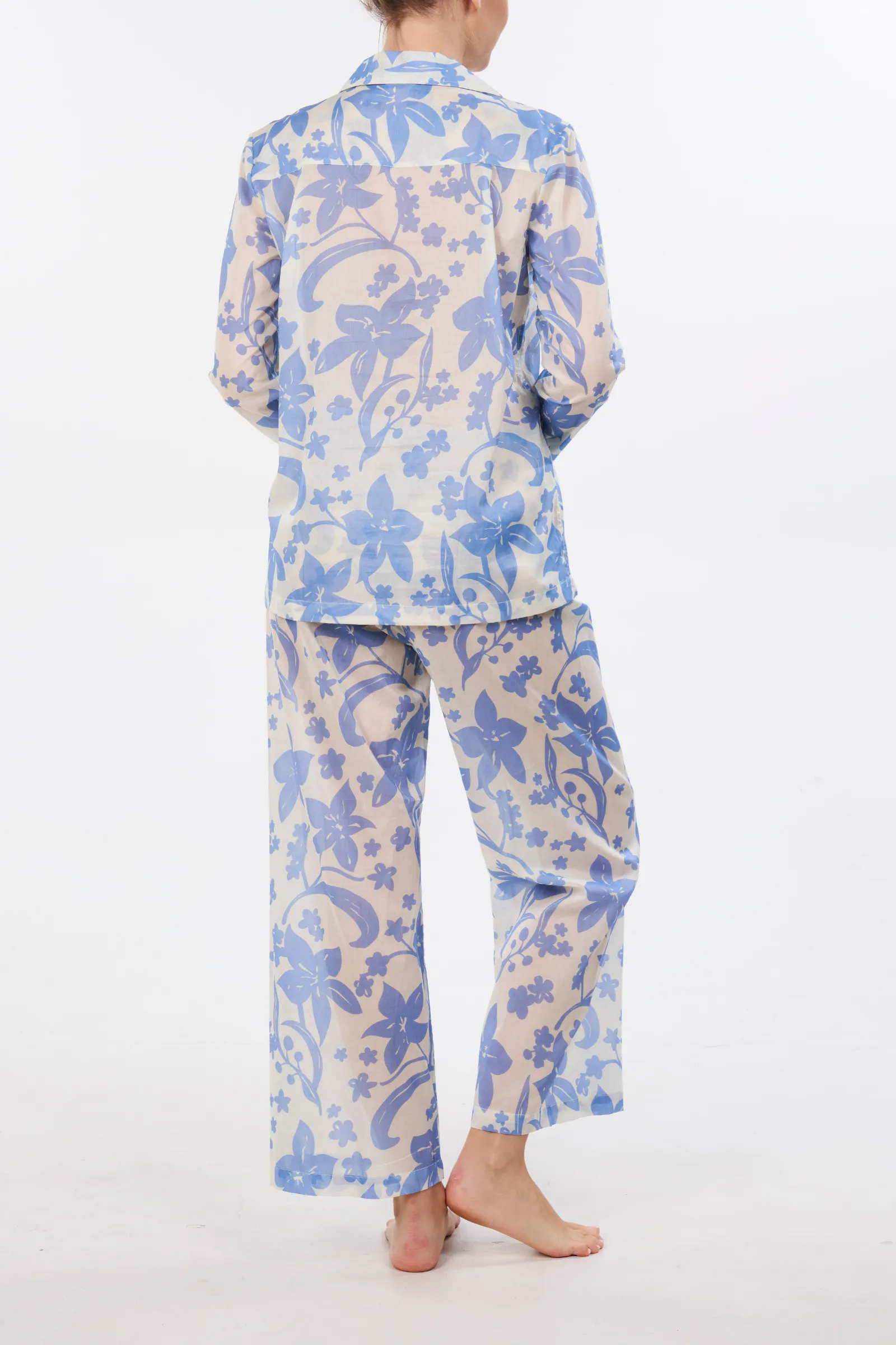 Long Sleeve Pajama Set - Hawaiian Blue Print
