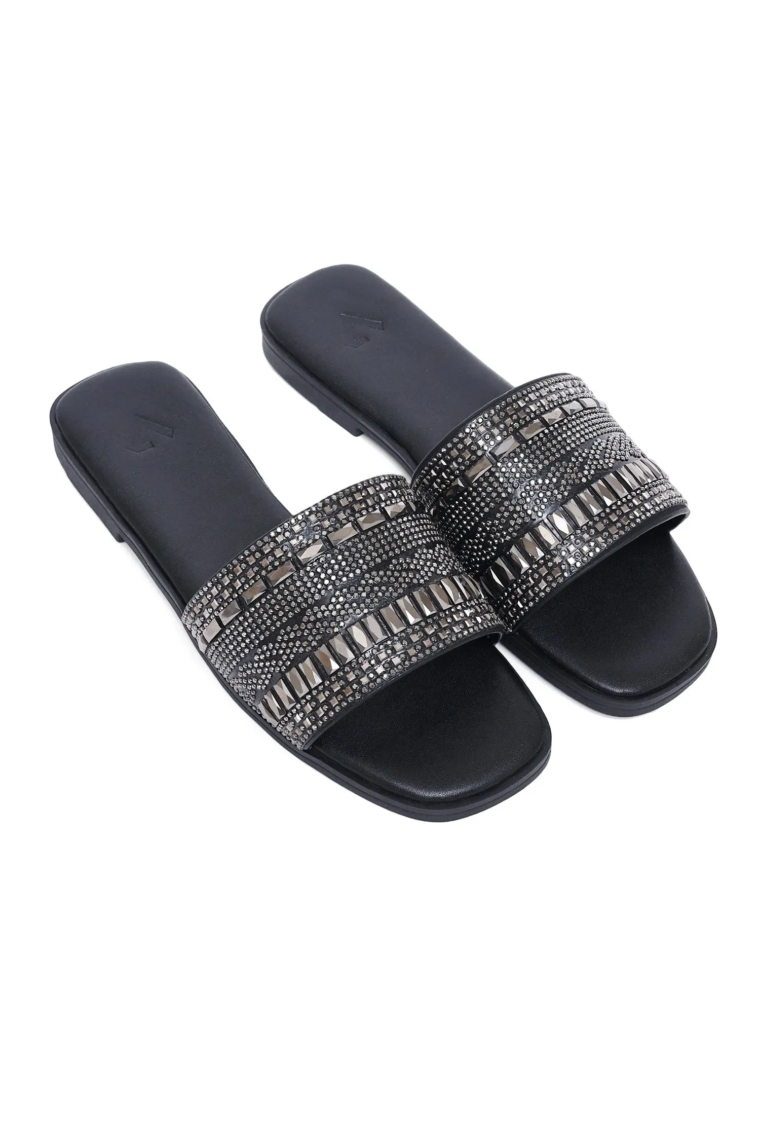 LUXE CRYSTAL SHIMMER EMBELLISHED SLIDE-BLACK