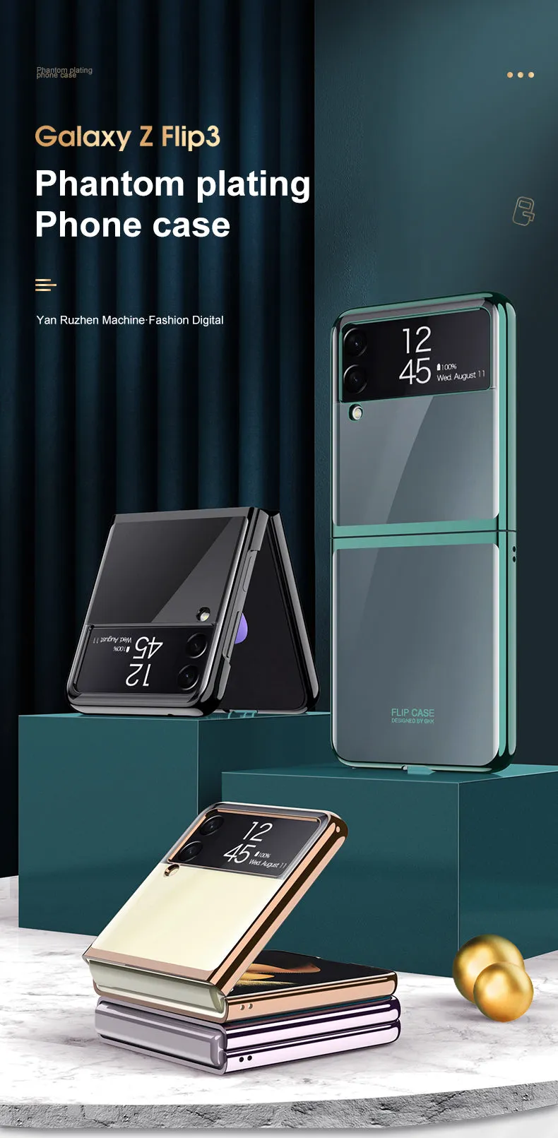 Luxury Electroplating Flip Case For Samsung Galaxy Z Flip 3 5G Transparent Plastic Hard Cover For Samsung Z Flip 3 5G Case