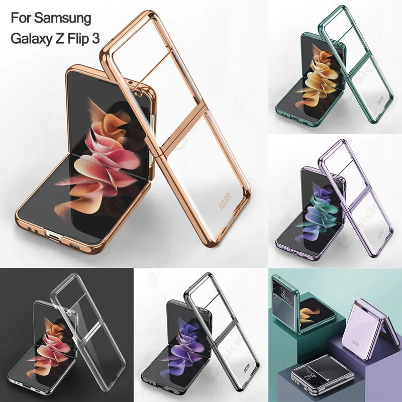 Luxury Electroplating Flip Case For Samsung Galaxy Z Flip 3 5G Transparent Plastic Hard Cover For Samsung Z Flip 3 5G Case