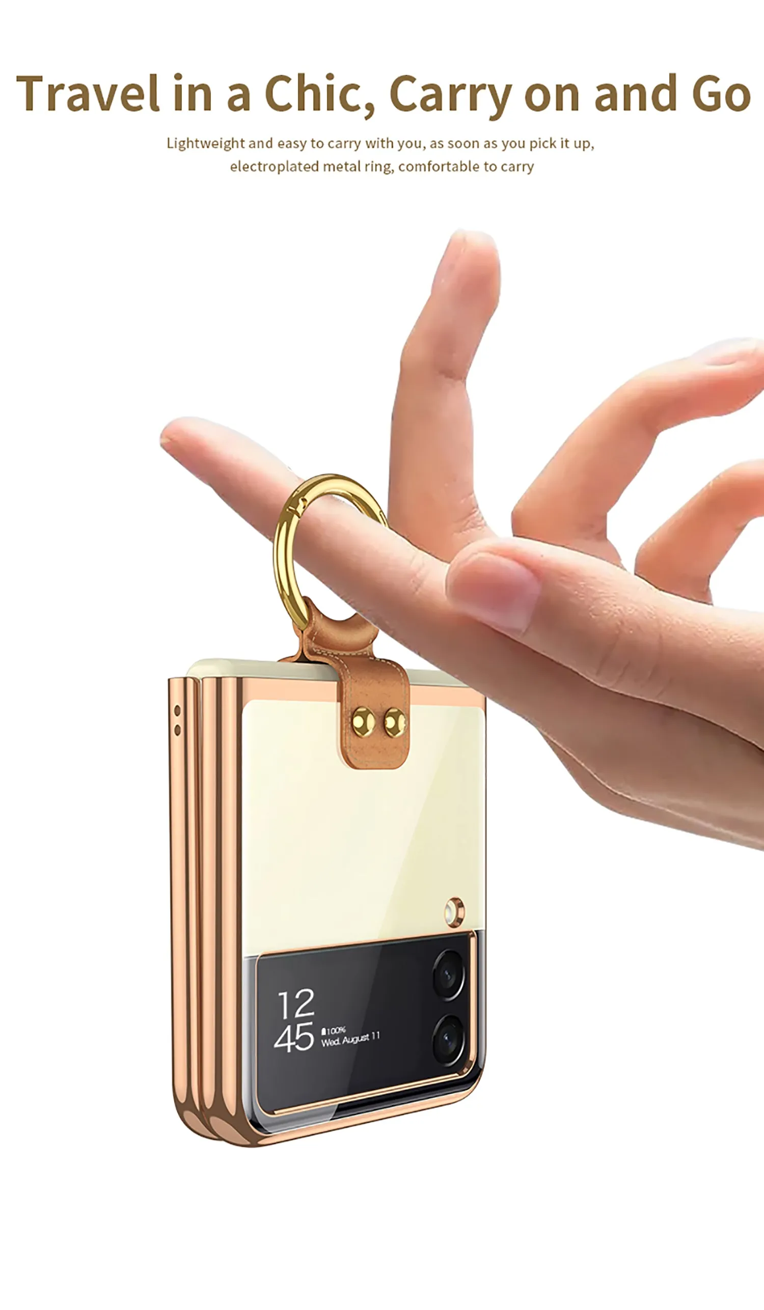 Luxury Transparent Plating Case Cover For Samsung Galaxy Z Flip 3 5G Case Ring Stand Hard Phone Cover For Galaxy Z Flip3 5G