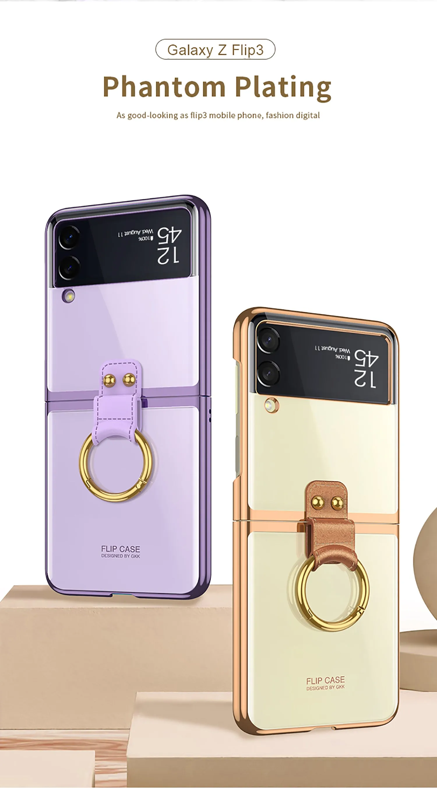 Luxury Transparent Plating Case Cover For Samsung Galaxy Z Flip 3 5G Case Ring Stand Hard Phone Cover For Galaxy Z Flip3 5G