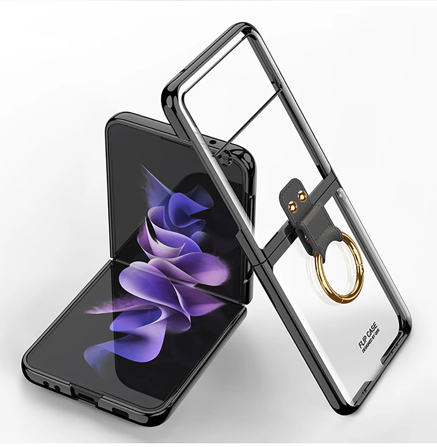 Luxury Transparent Plating Case Cover For Samsung Galaxy Z Flip 3 5G Case Ring Stand Hard Phone Cover For Galaxy Z Flip3 5G