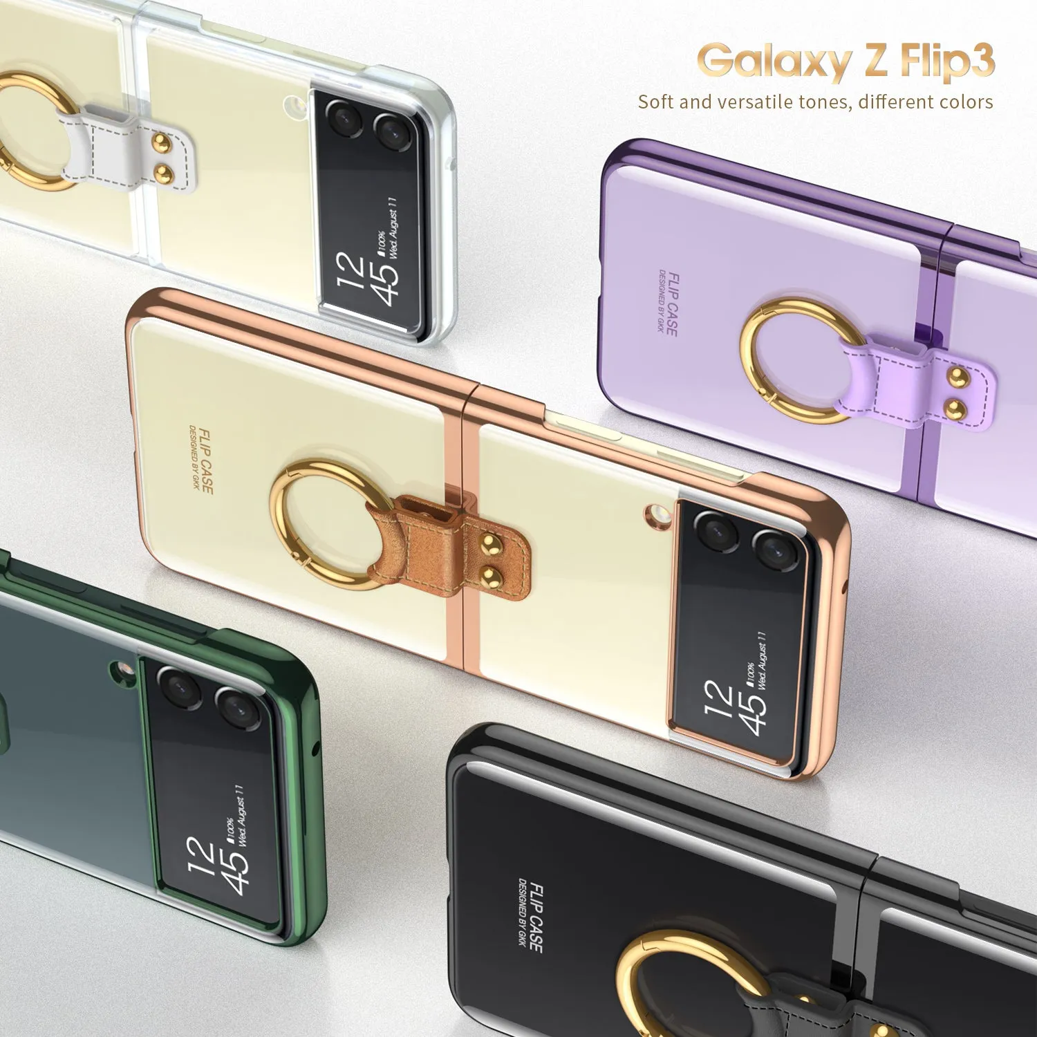 Luxury Transparent Plating Case Cover For Samsung Galaxy Z Flip 3 5G Case Ring Stand Hard Phone Cover For Galaxy Z Flip3 5G
