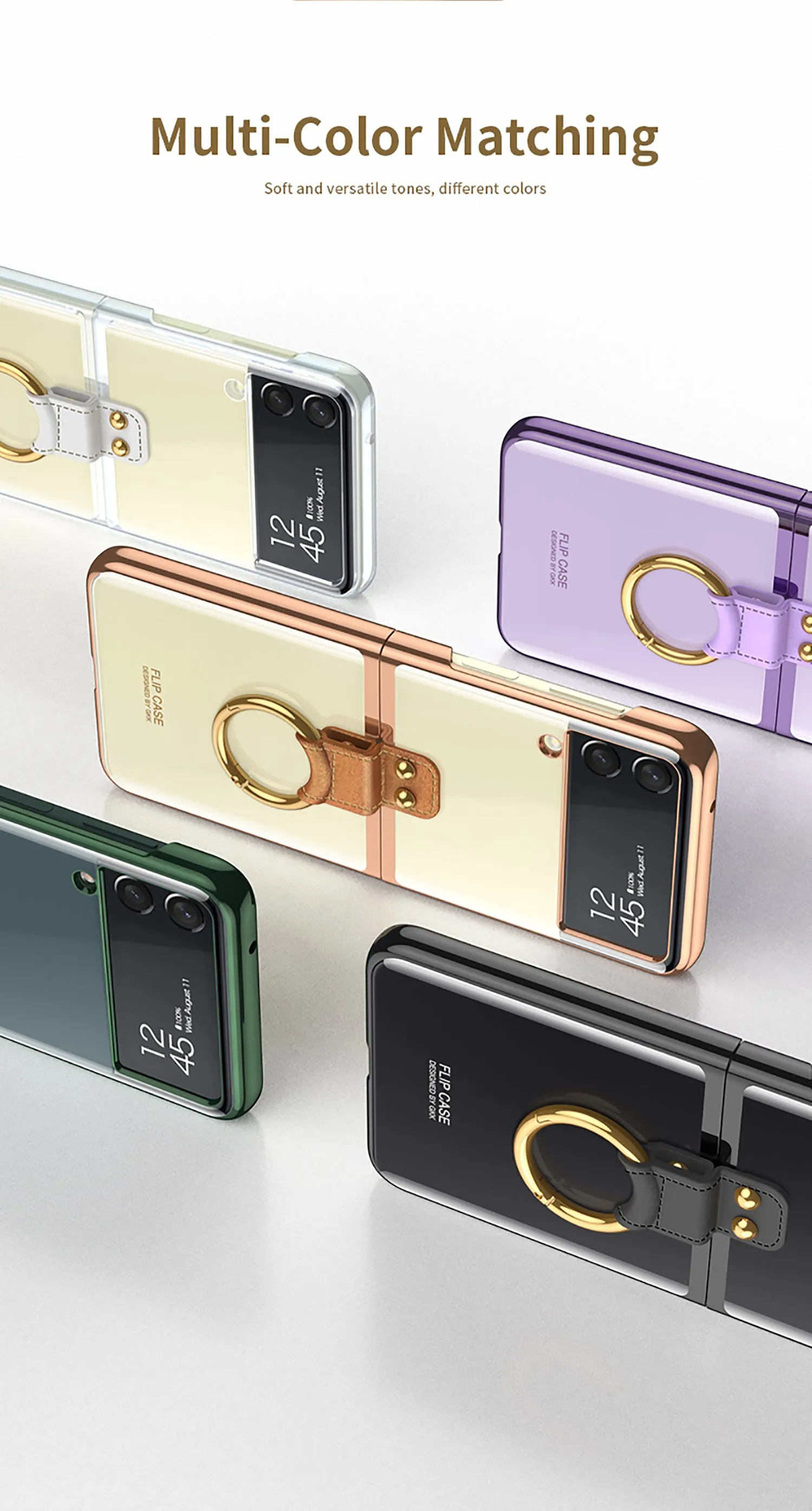 Luxury Transparent Plating Case Cover For Samsung Galaxy Z Flip 3 5G Case Ring Stand Hard Phone Cover For Galaxy Z Flip3 5G