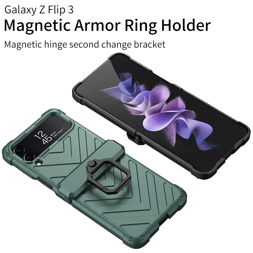 Magnetic Armored Cover For Samsung Galaxy Z Flip Fold 3 Case All-included Hinge Bracket Hard For Galaxy Z Flip3 Fold3 5G