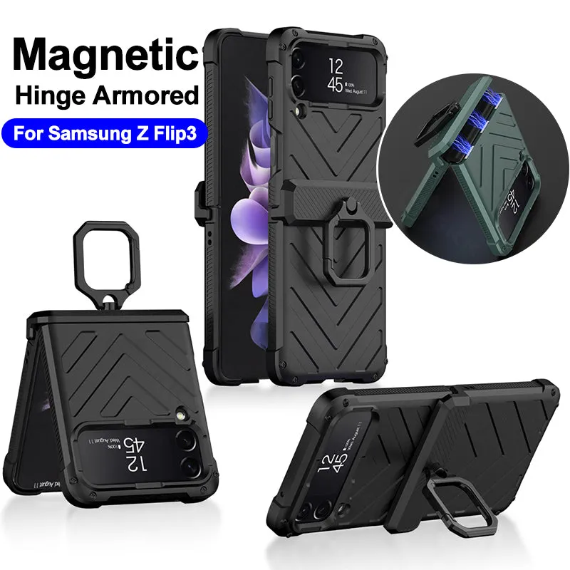 Magnetic Armored Cover For Samsung Galaxy Z Flip Fold 3 Case All-included Hinge Bracket Hard For Galaxy Z Flip3 Fold3 5G