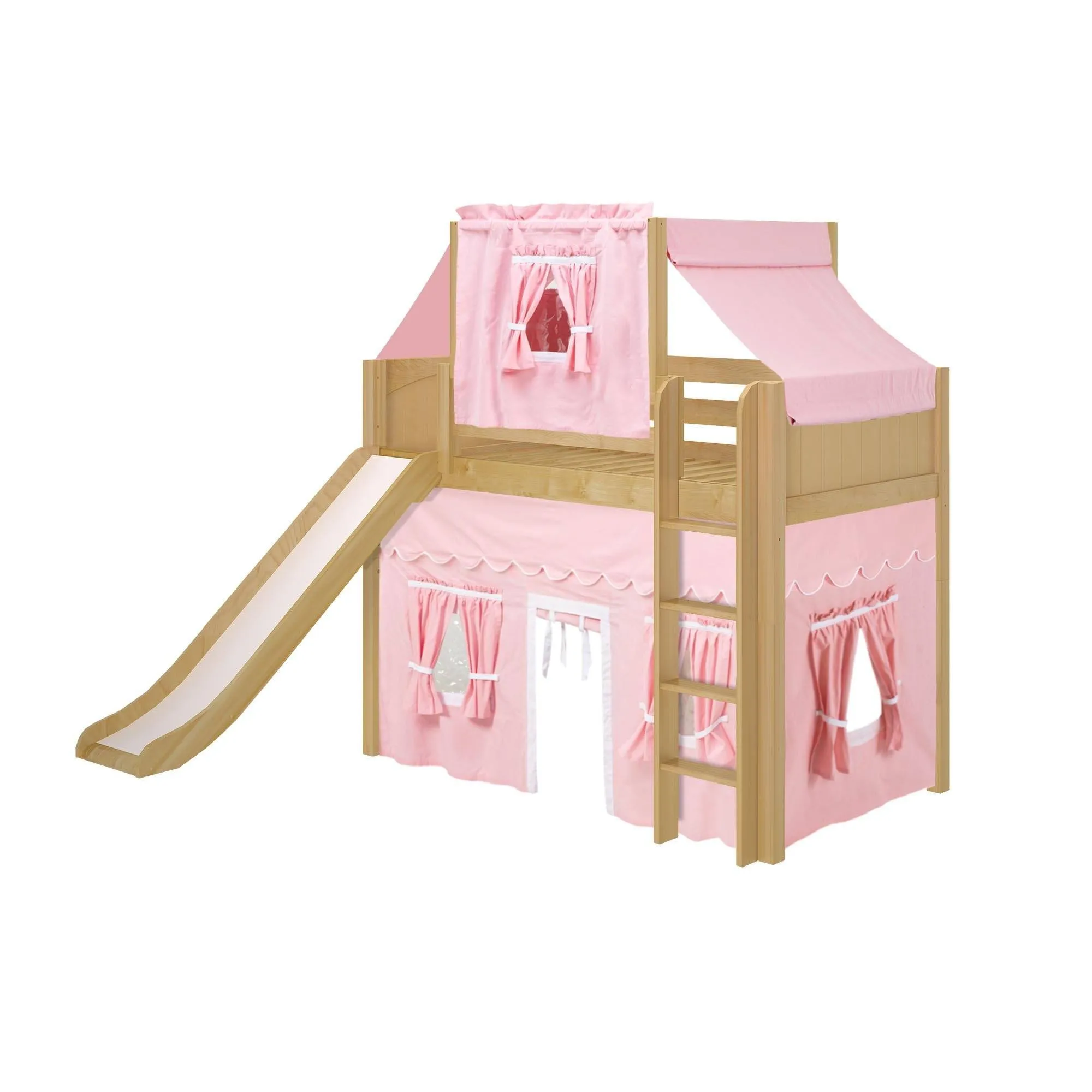 Maxtrix Twin Mid Loft Bed with Straight Ladder, Curtain, Top Tent   Slide