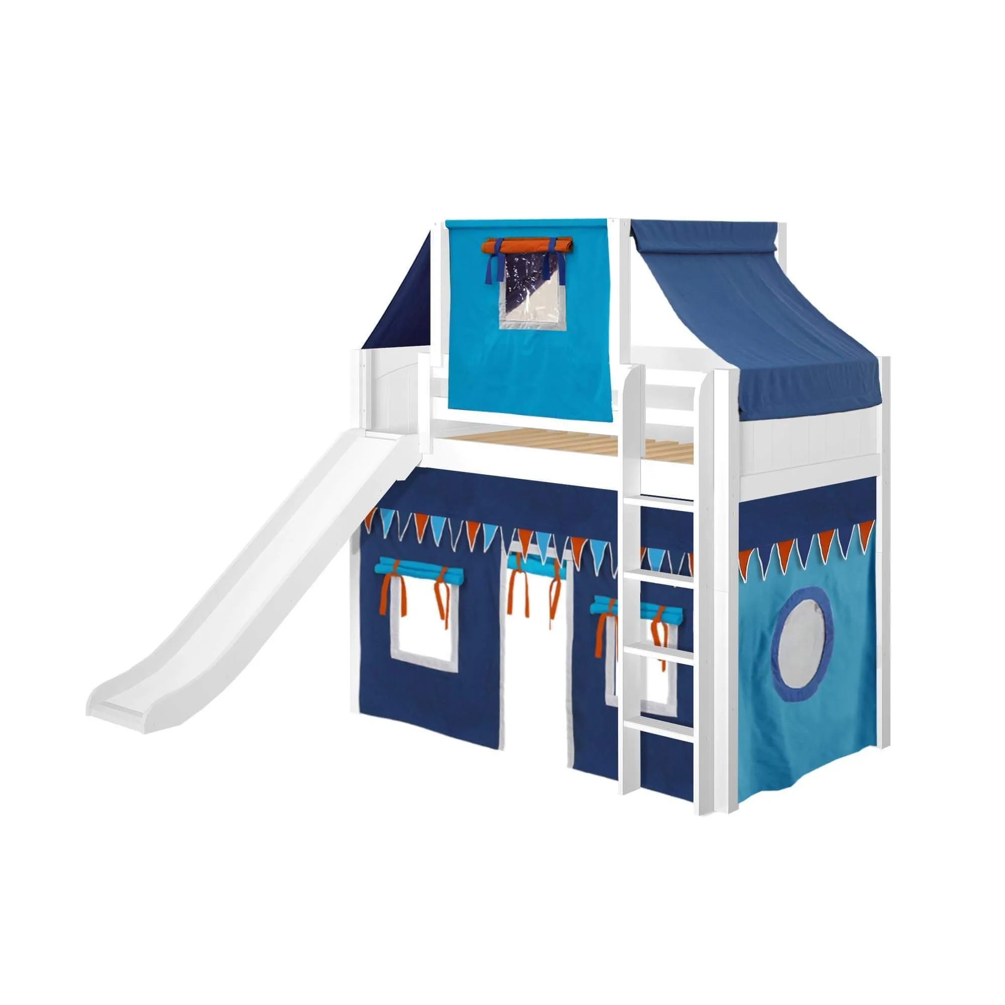 Maxtrix Twin Mid Loft Bed with Straight Ladder, Curtain, Top Tent   Slide