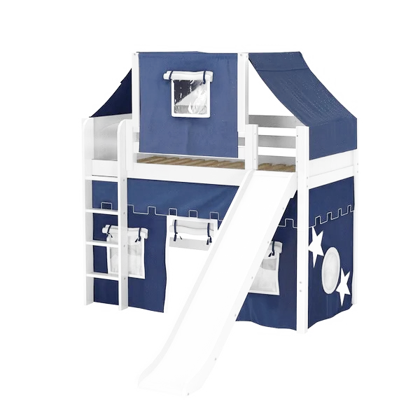Maxtrix Twin Mid Loft Bed with Straight Ladder, Curtain, Top Tent   Slide