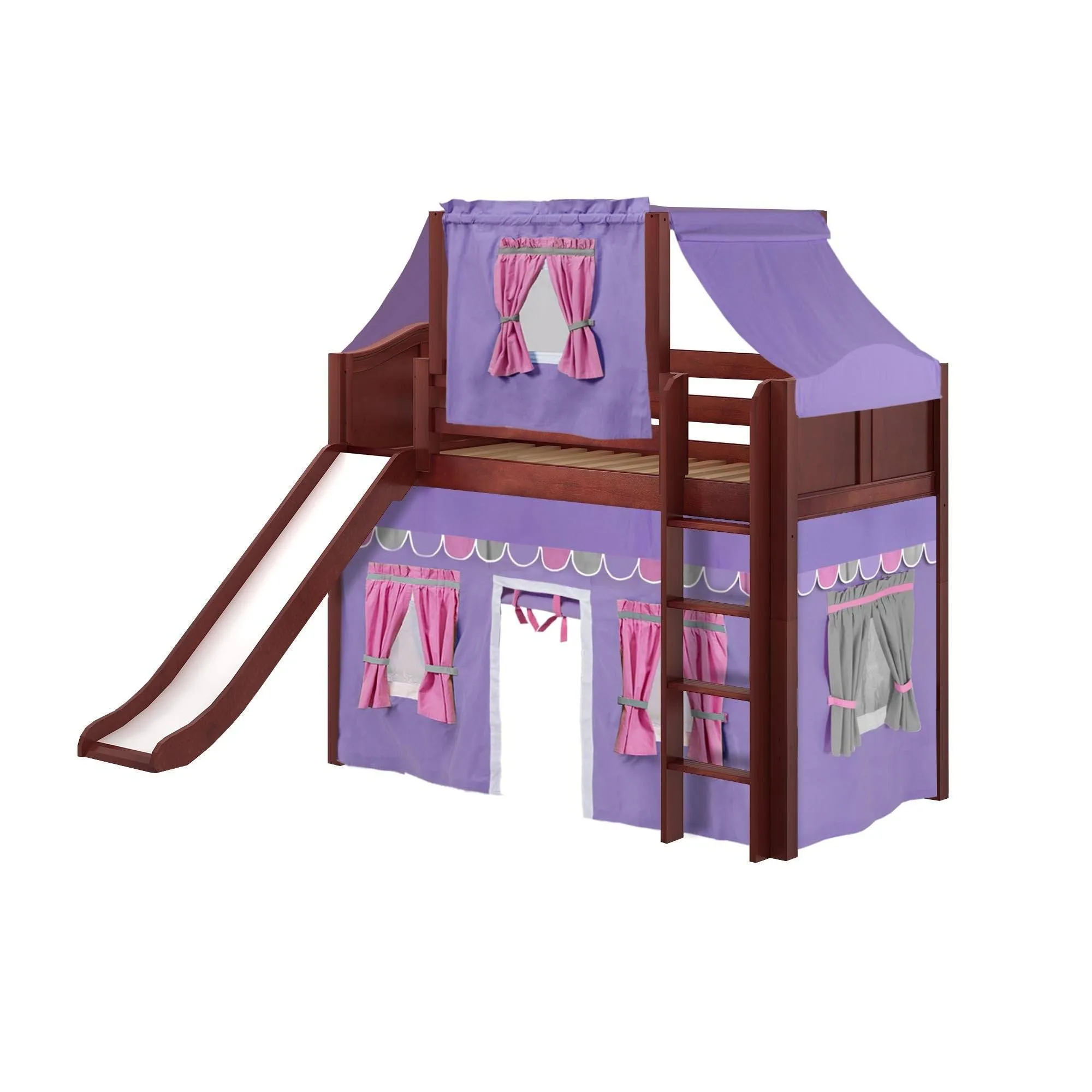 Maxtrix Twin Mid Loft Bed with Straight Ladder, Curtain, Top Tent   Slide