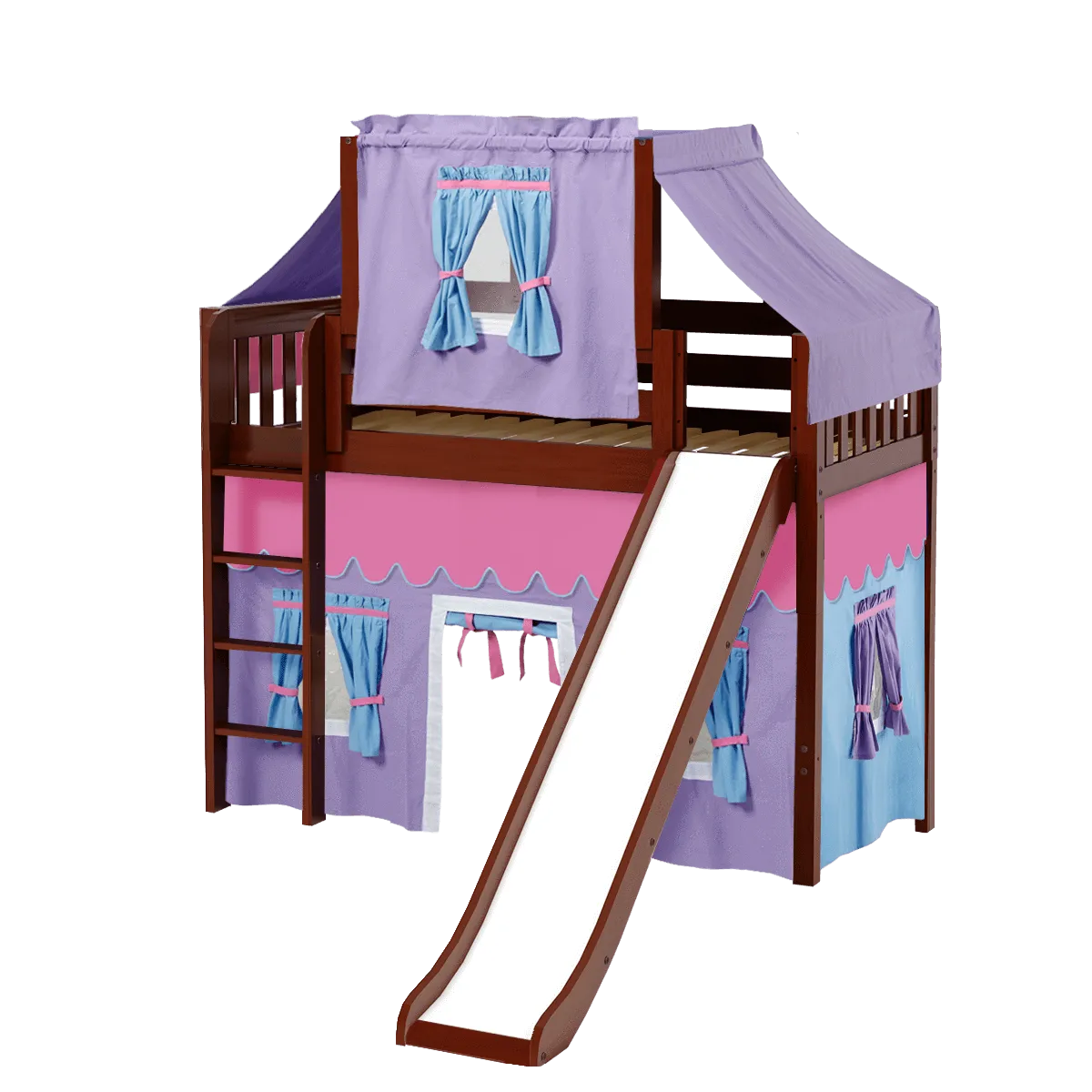 Maxtrix Twin Mid Loft Bed with Straight Ladder, Curtain, Top Tent   Slide