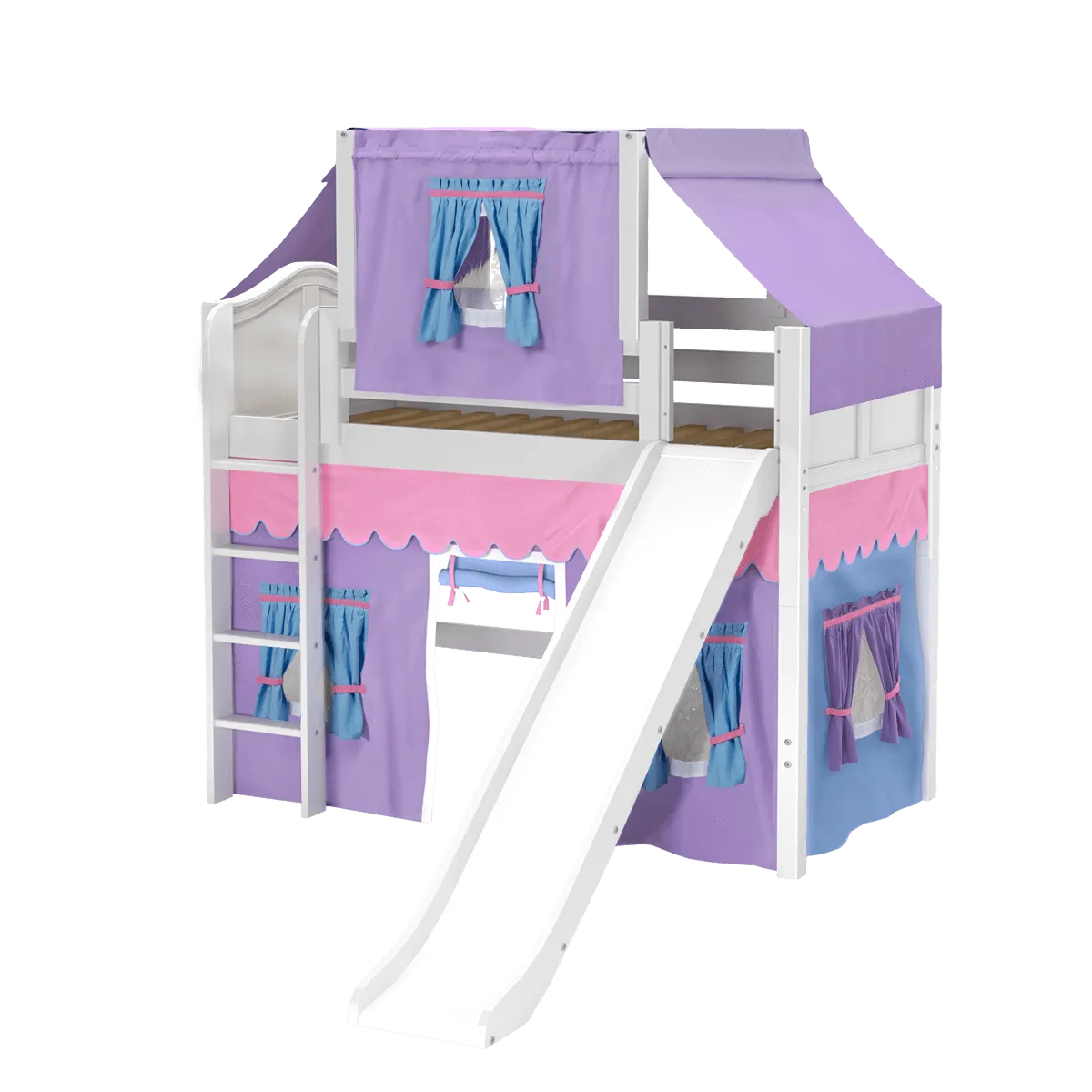 Maxtrix Twin Mid Loft Bed with Straight Ladder, Curtain, Top Tent   Slide