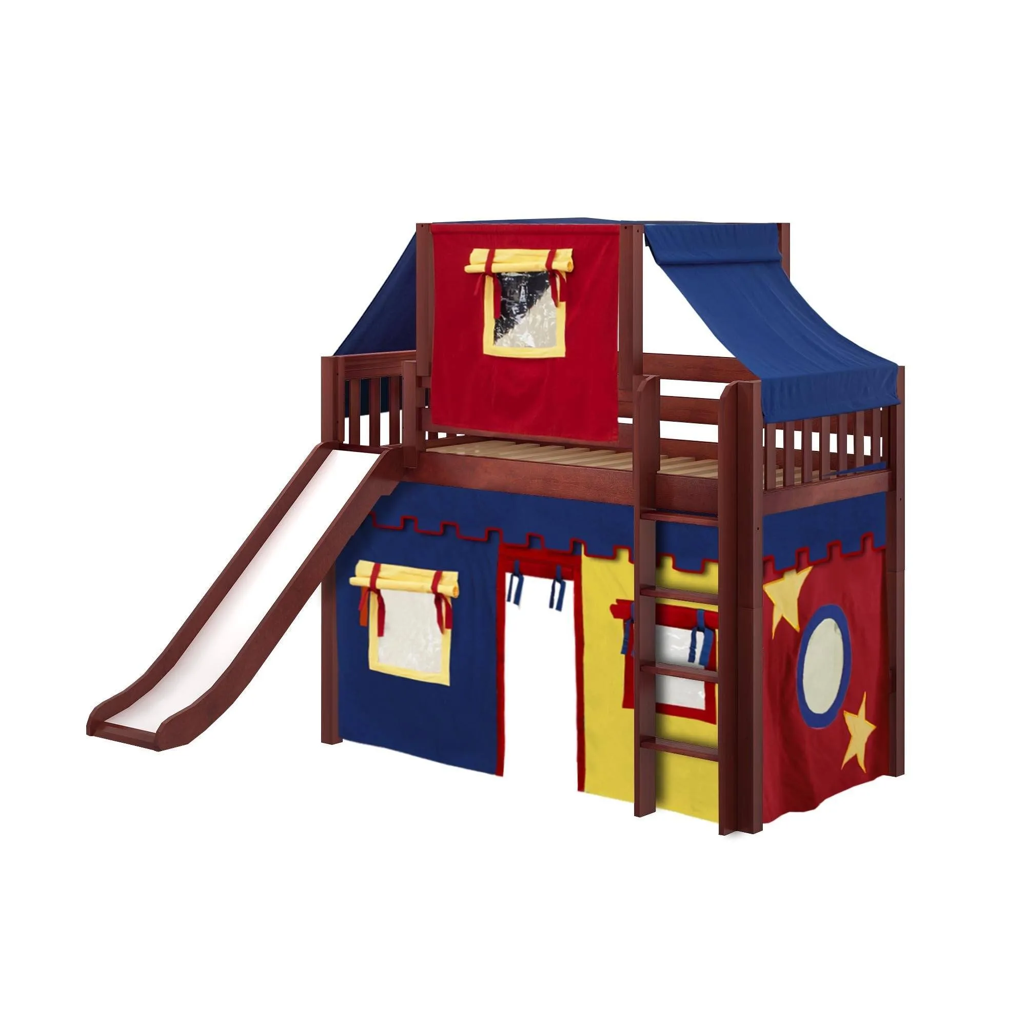 Maxtrix Twin Mid Loft Bed with Straight Ladder, Curtain, Top Tent   Slide