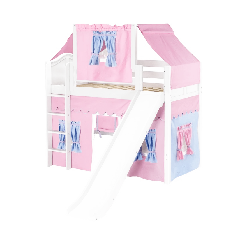 Maxtrix Twin Mid Loft Bed with Straight Ladder, Curtain, Top Tent   Slide