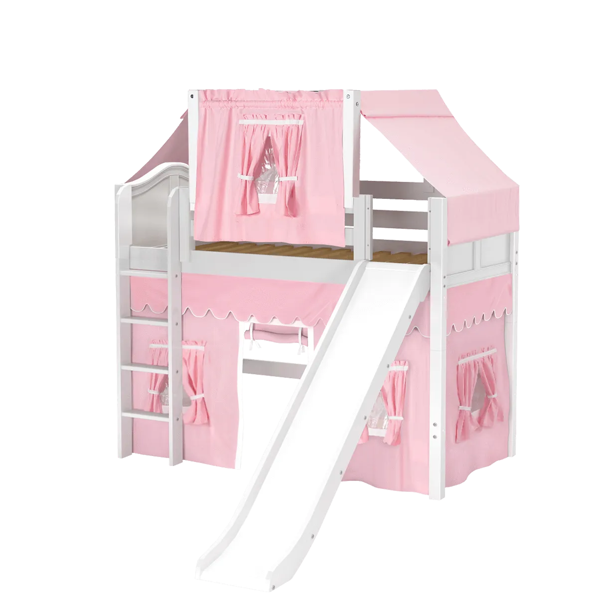 Maxtrix Twin Mid Loft Bed with Straight Ladder, Curtain, Top Tent   Slide