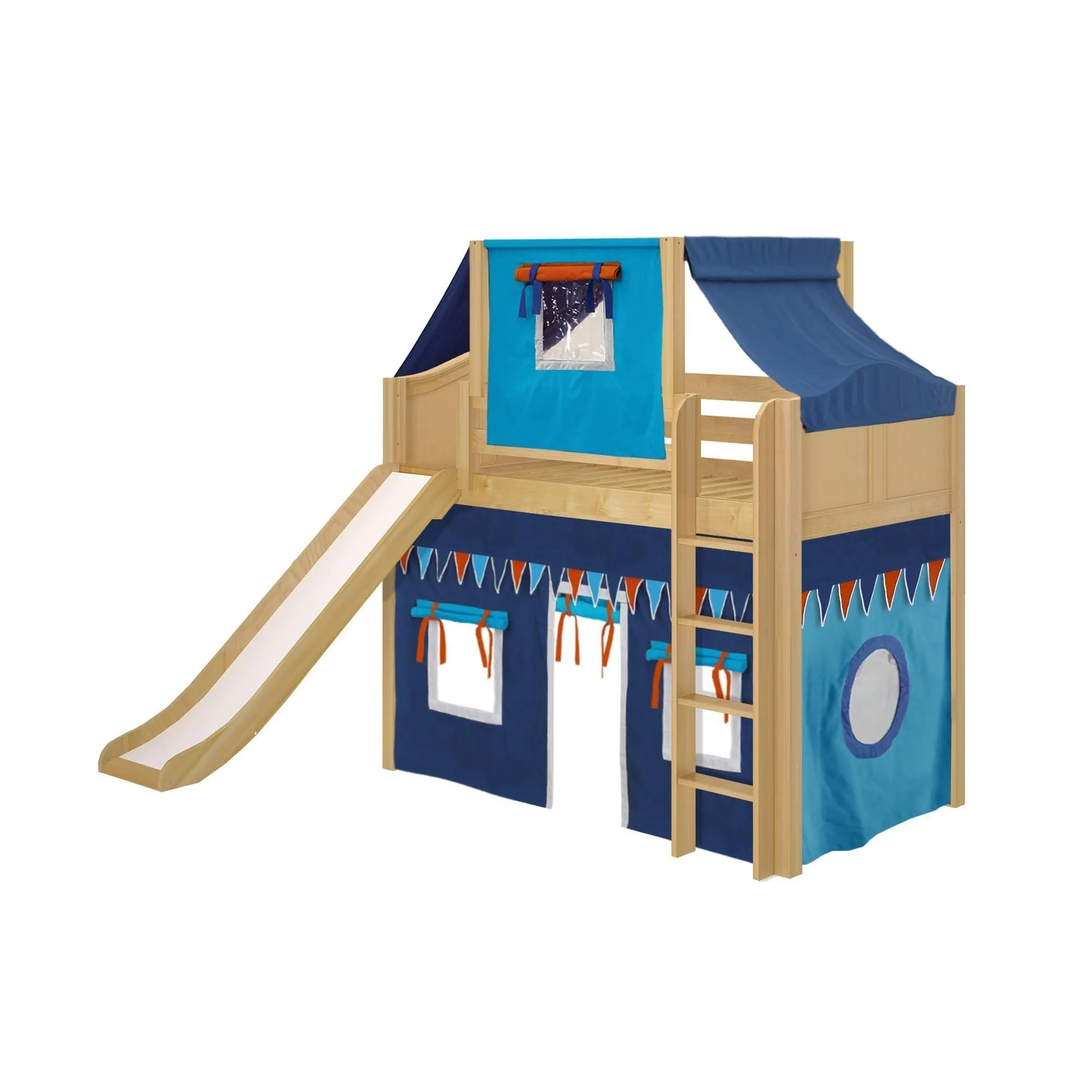 Maxtrix Twin Mid Loft Bed with Straight Ladder, Curtain, Top Tent   Slide