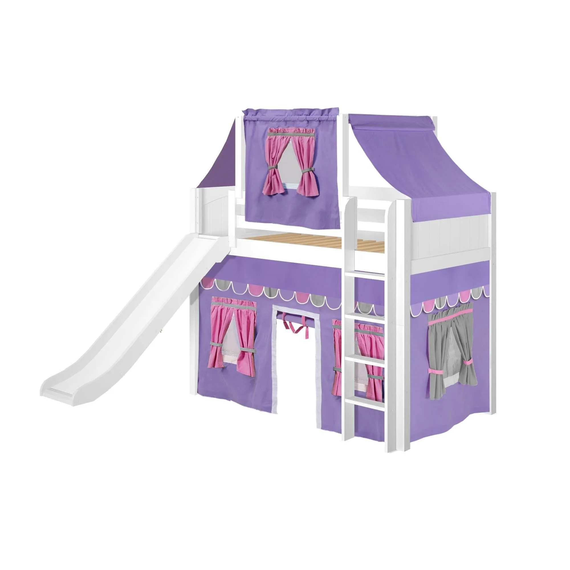 Maxtrix Twin Mid Loft Bed with Straight Ladder, Curtain, Top Tent   Slide