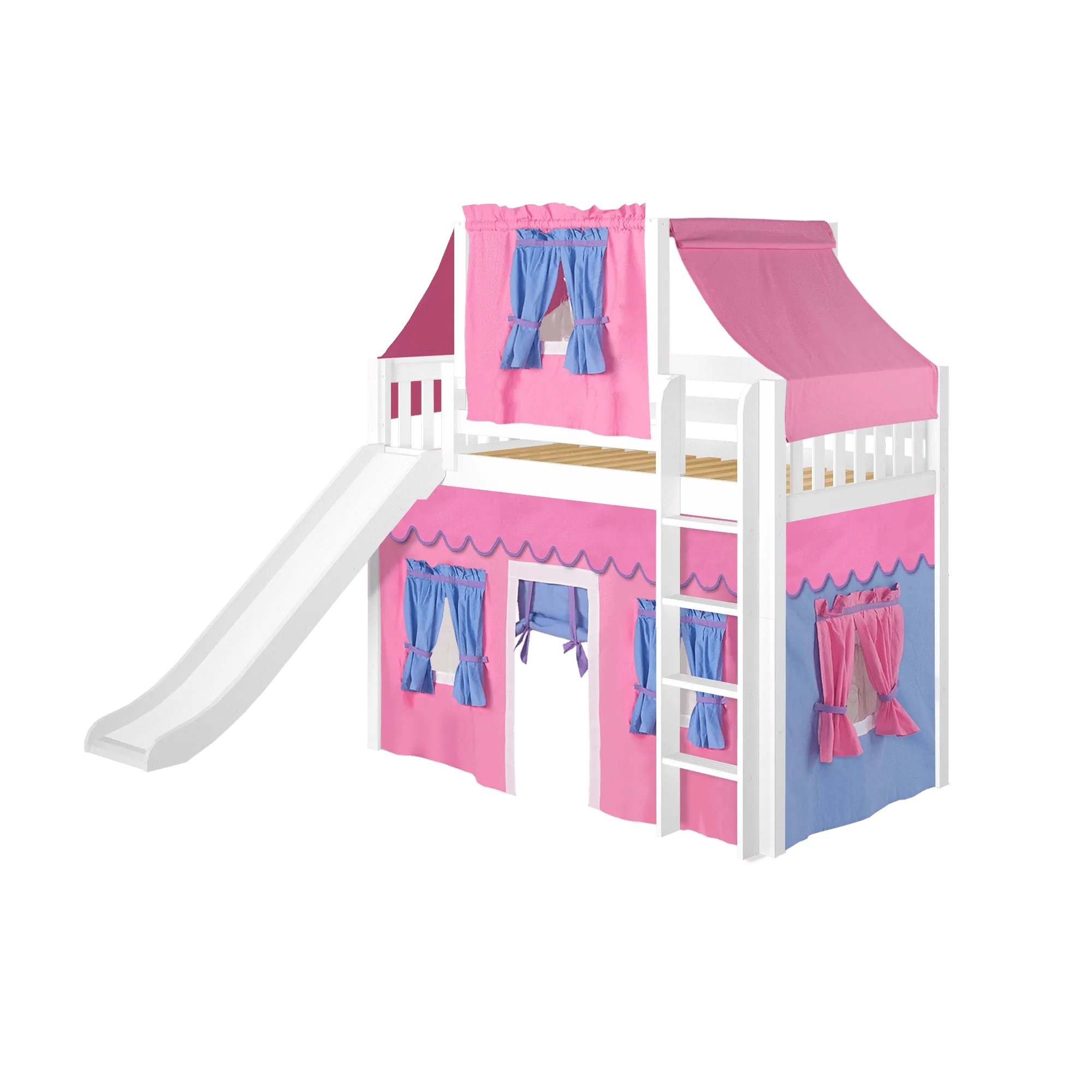 Maxtrix Twin Mid Loft Bed with Straight Ladder, Curtain, Top Tent   Slide