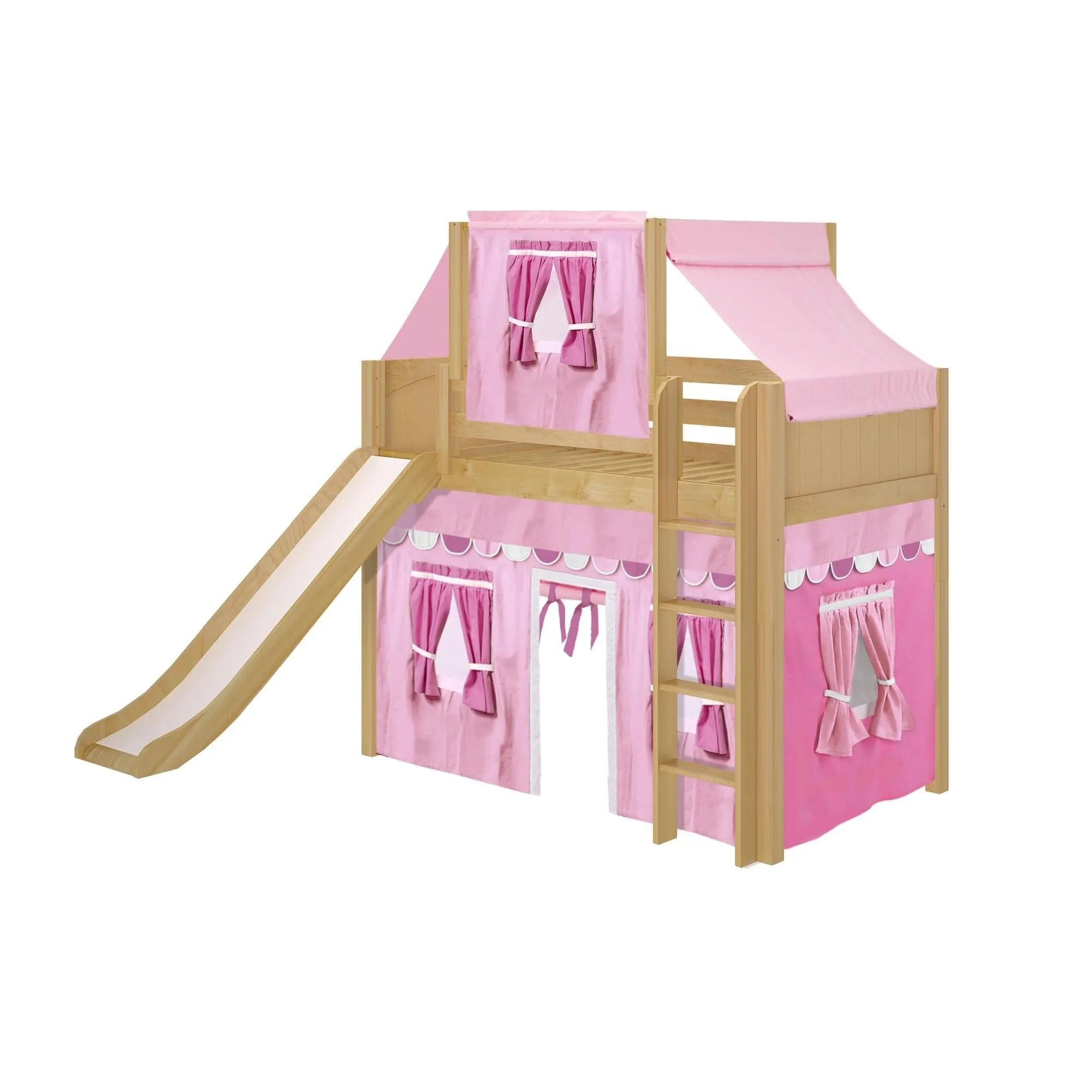Maxtrix Twin Mid Loft Bed with Straight Ladder, Curtain, Top Tent   Slide