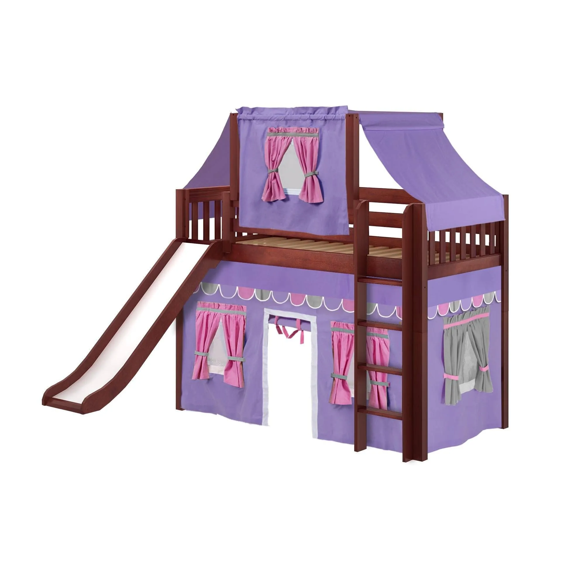 Maxtrix Twin Mid Loft Bed with Straight Ladder, Curtain, Top Tent   Slide
