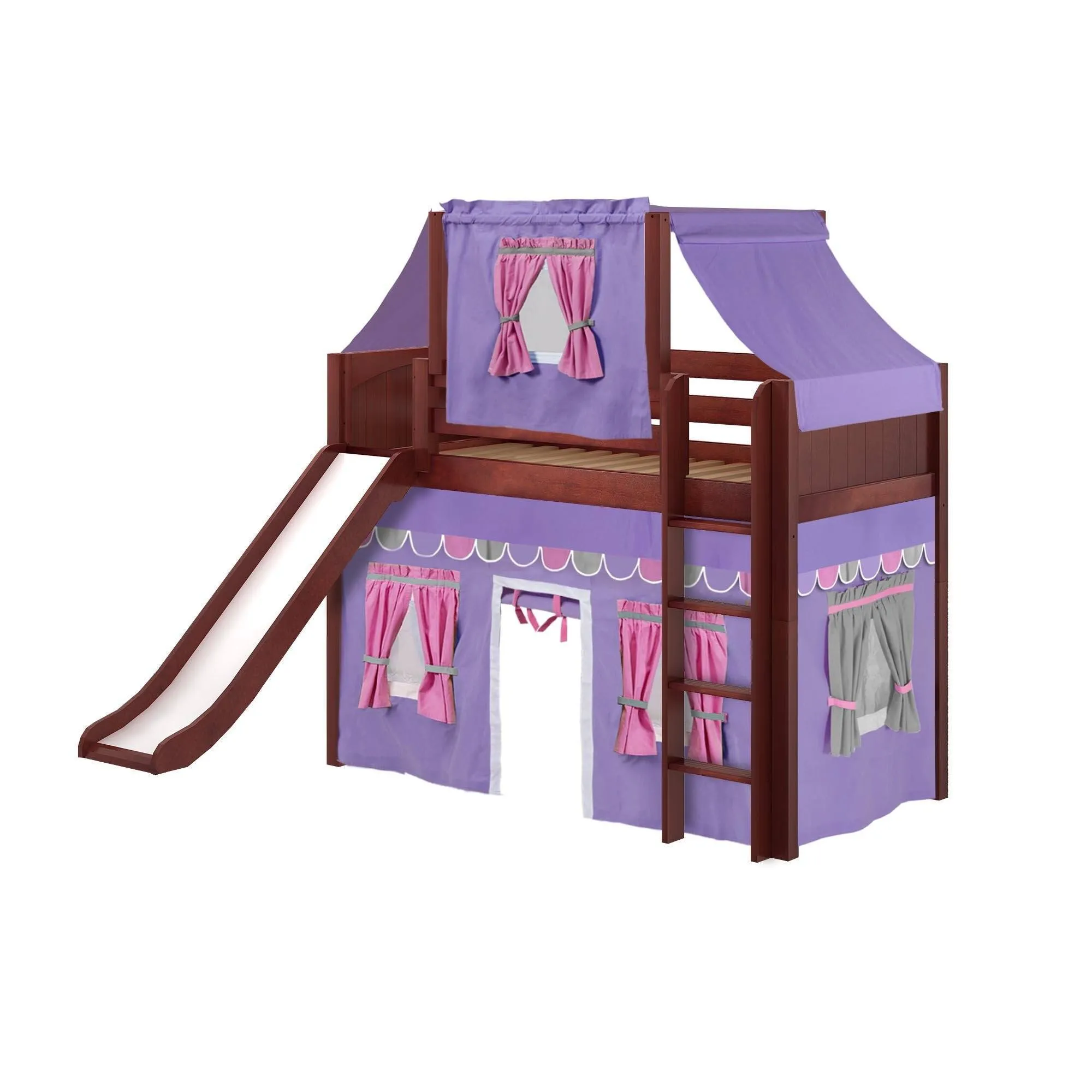 Maxtrix Twin Mid Loft Bed with Straight Ladder, Curtain, Top Tent   Slide