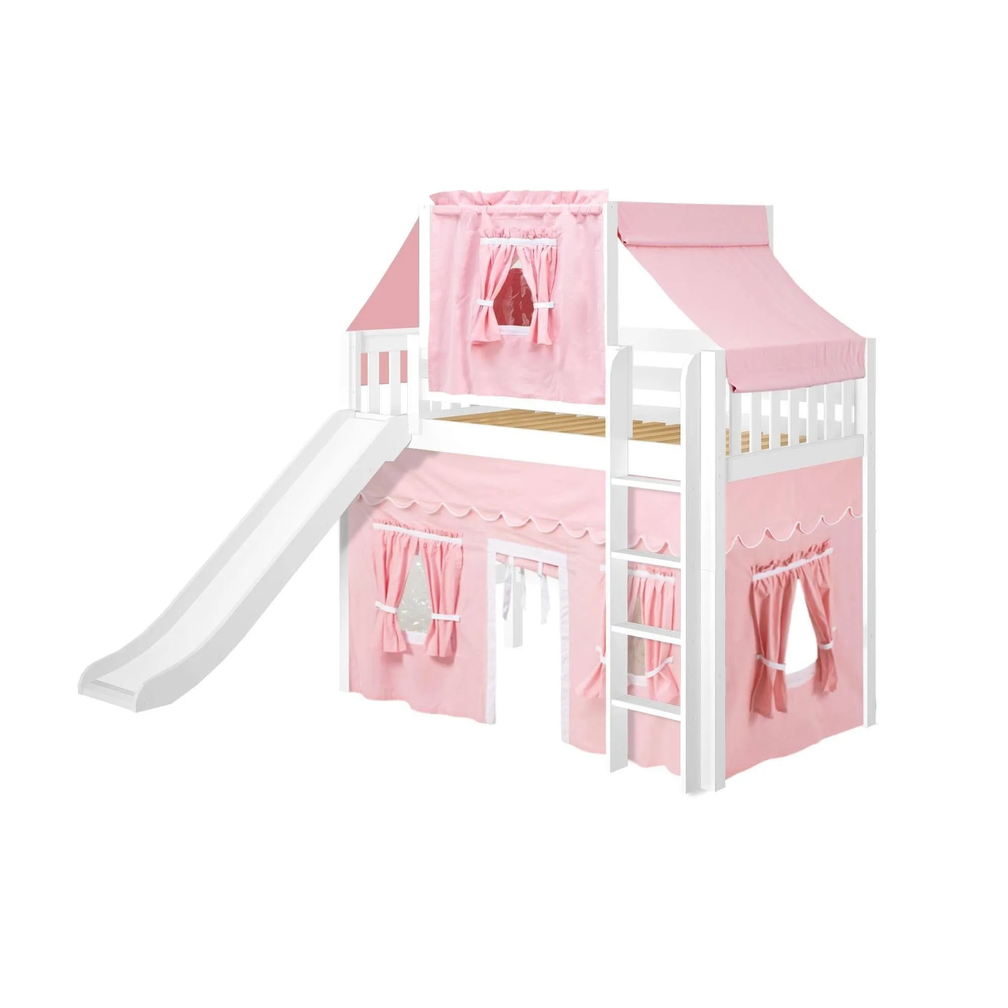 Maxtrix Twin Mid Loft Bed with Straight Ladder, Curtain, Top Tent   Slide