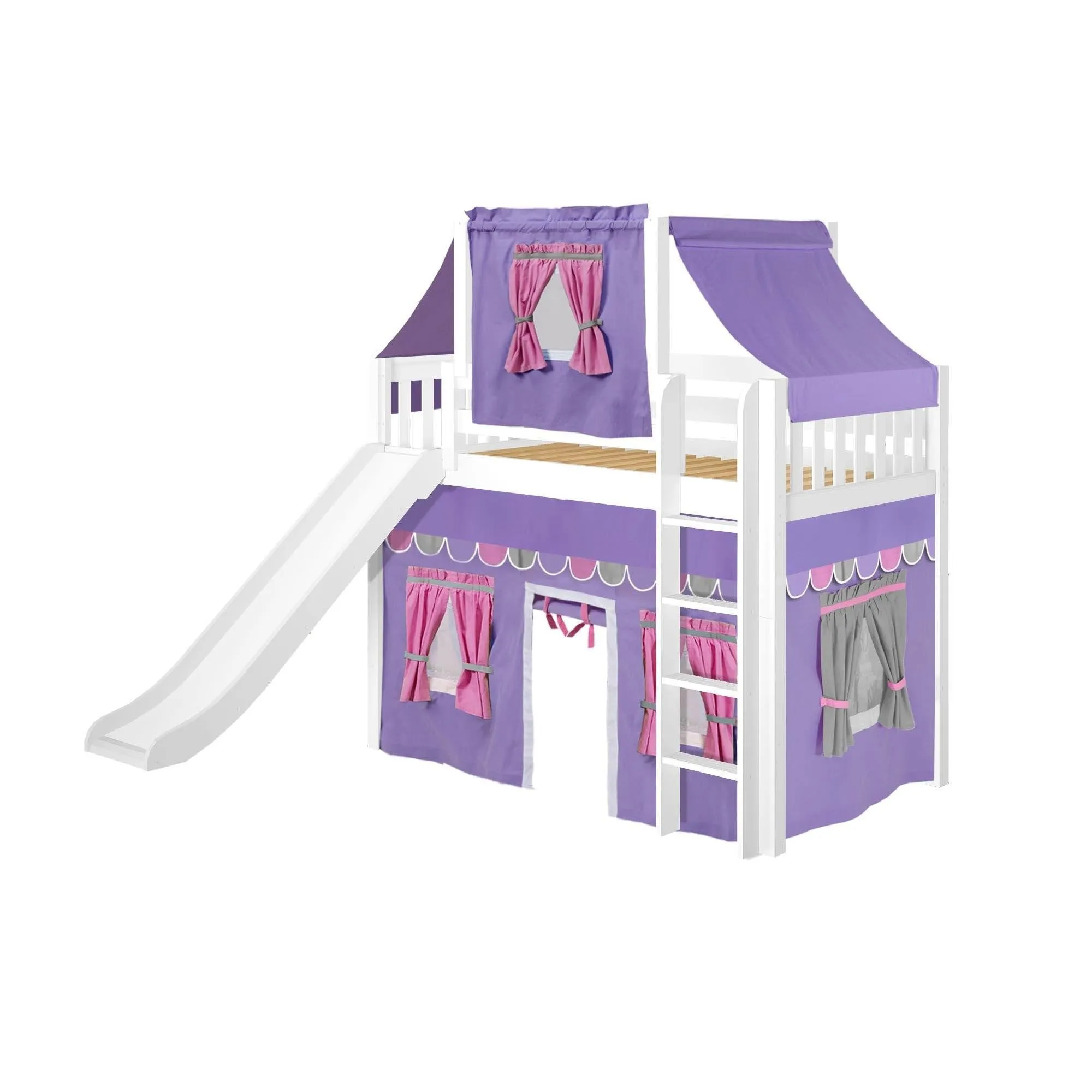 Maxtrix Twin Mid Loft Bed with Straight Ladder, Curtain, Top Tent   Slide