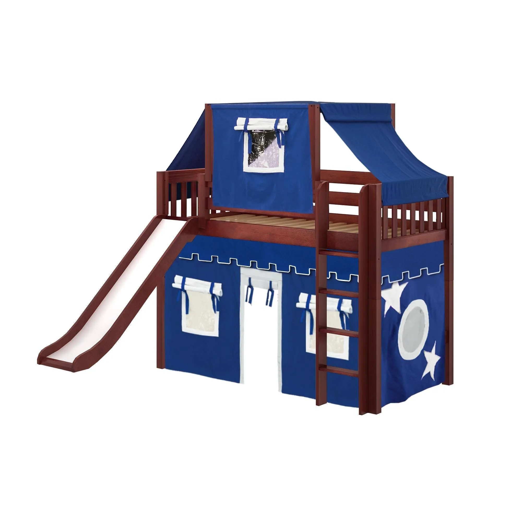Maxtrix Twin Mid Loft Bed with Straight Ladder, Curtain, Top Tent   Slide