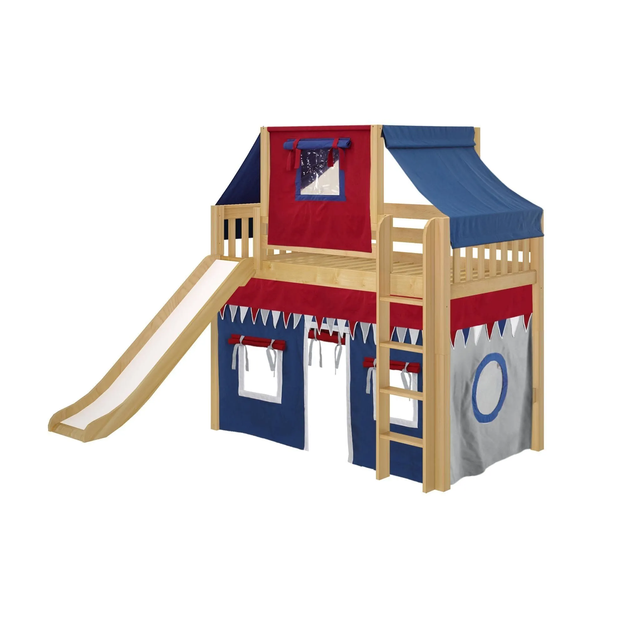 Maxtrix Twin Mid Loft Bed with Straight Ladder, Curtain, Top Tent   Slide