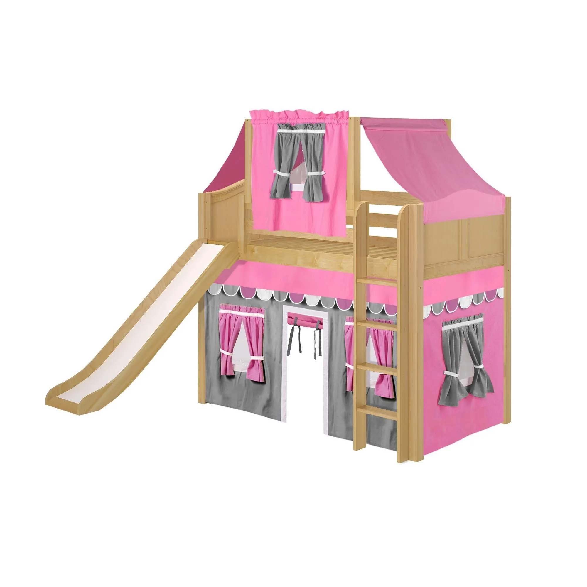 Maxtrix Twin Mid Loft Bed with Straight Ladder, Curtain, Top Tent   Slide