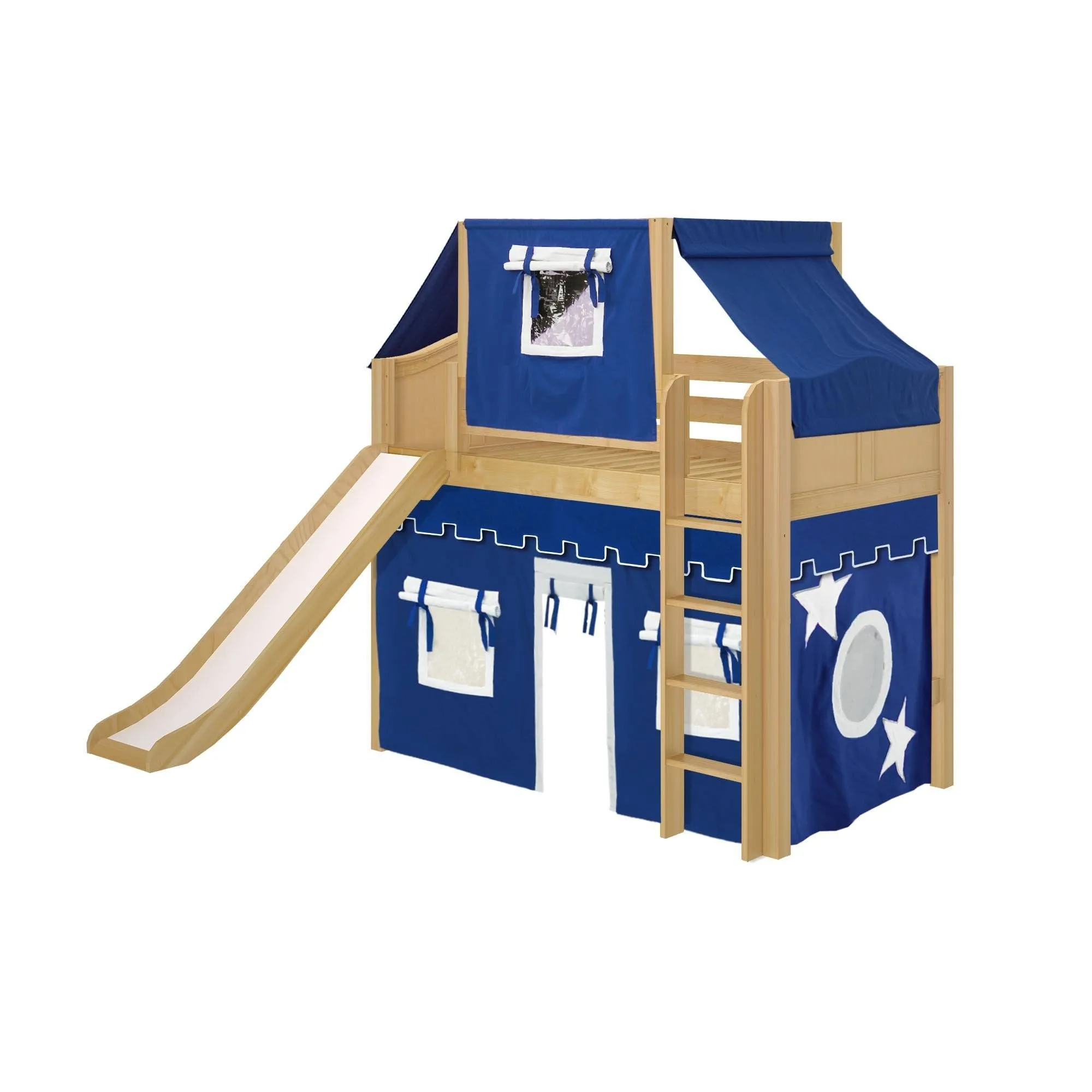 Maxtrix Twin Mid Loft Bed with Straight Ladder, Curtain, Top Tent   Slide