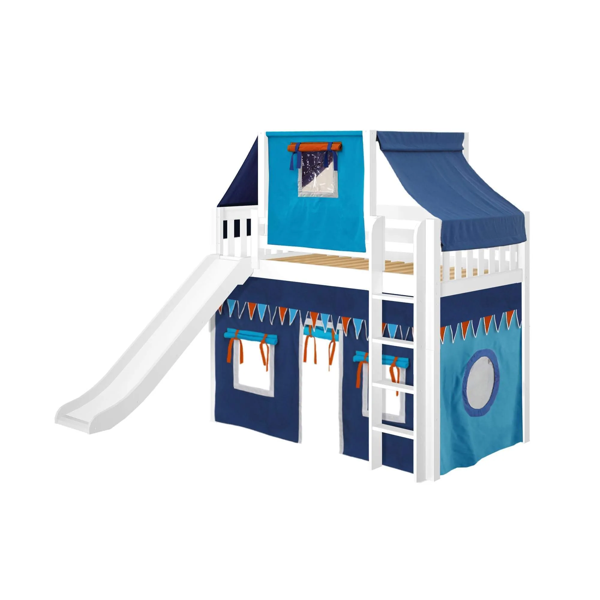 Maxtrix Twin Mid Loft Bed with Straight Ladder, Curtain, Top Tent   Slide