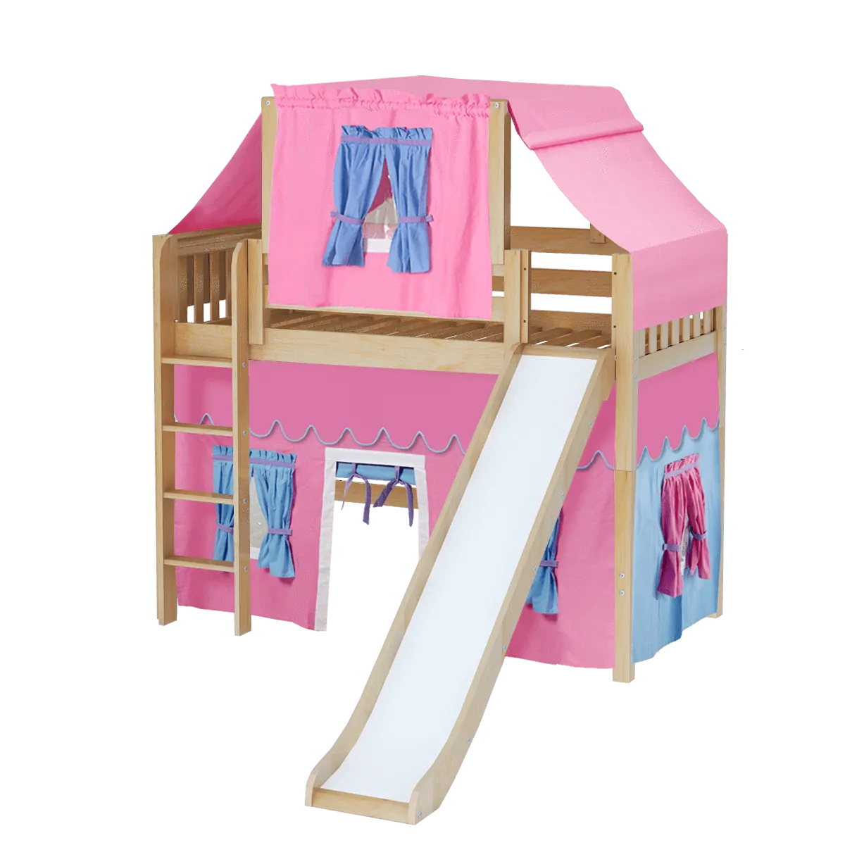 Maxtrix Twin Mid Loft Bed with Straight Ladder, Curtain, Top Tent   Slide