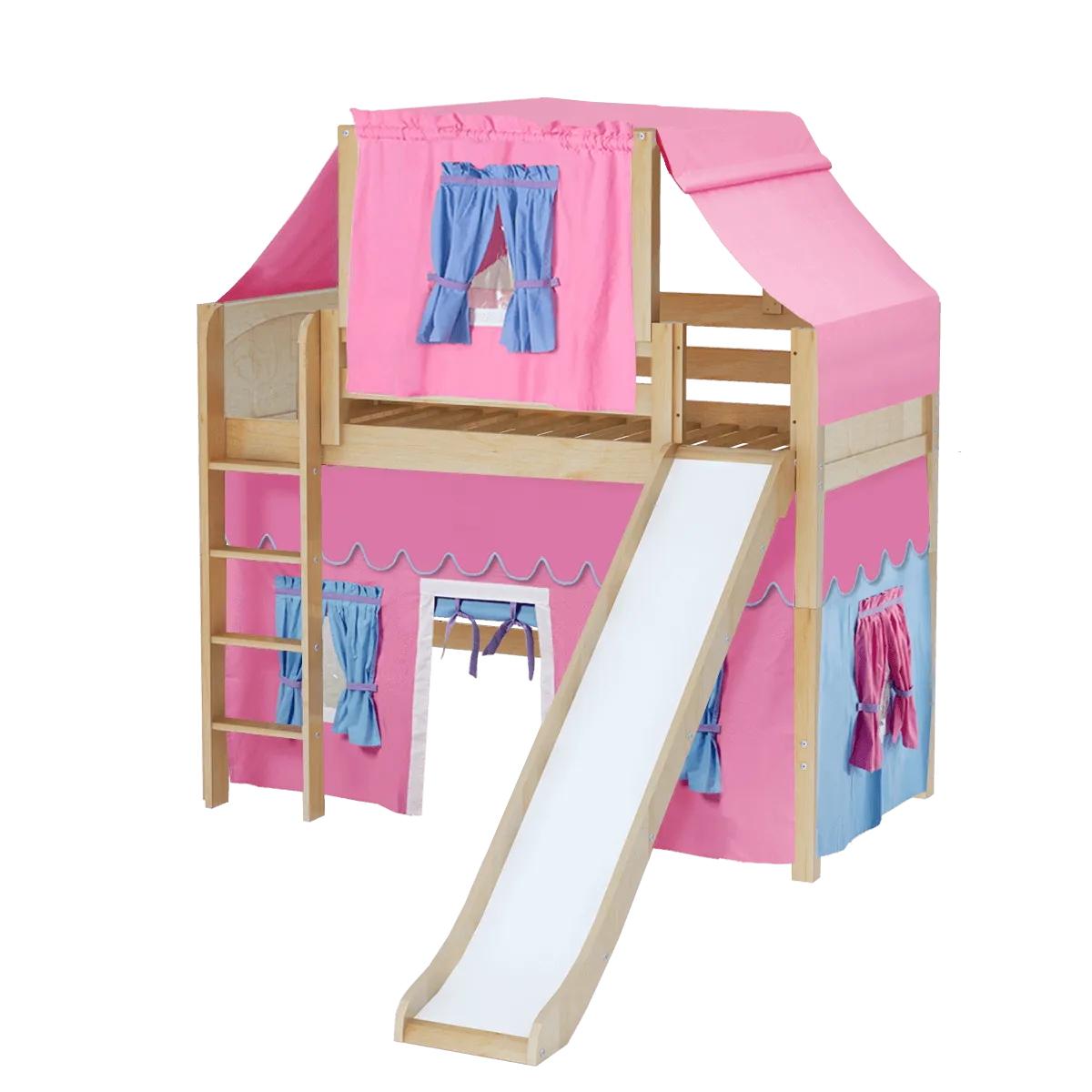 Maxtrix Twin Mid Loft Bed with Straight Ladder, Curtain, Top Tent   Slide