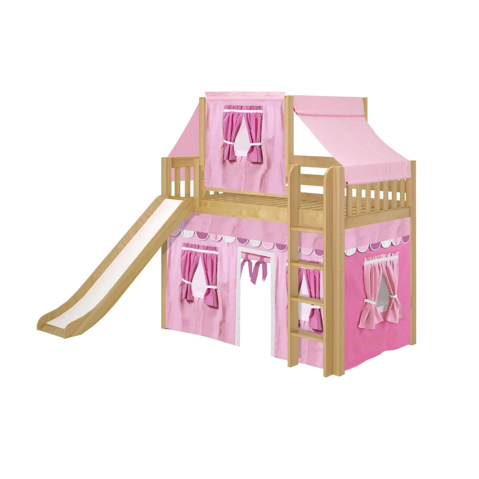 Maxtrix Twin Mid Loft Bed with Straight Ladder, Curtain, Top Tent   Slide