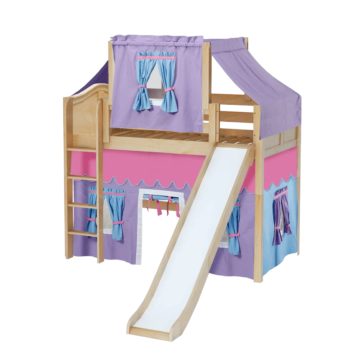 Maxtrix Twin Mid Loft Bed with Straight Ladder, Curtain, Top Tent   Slide