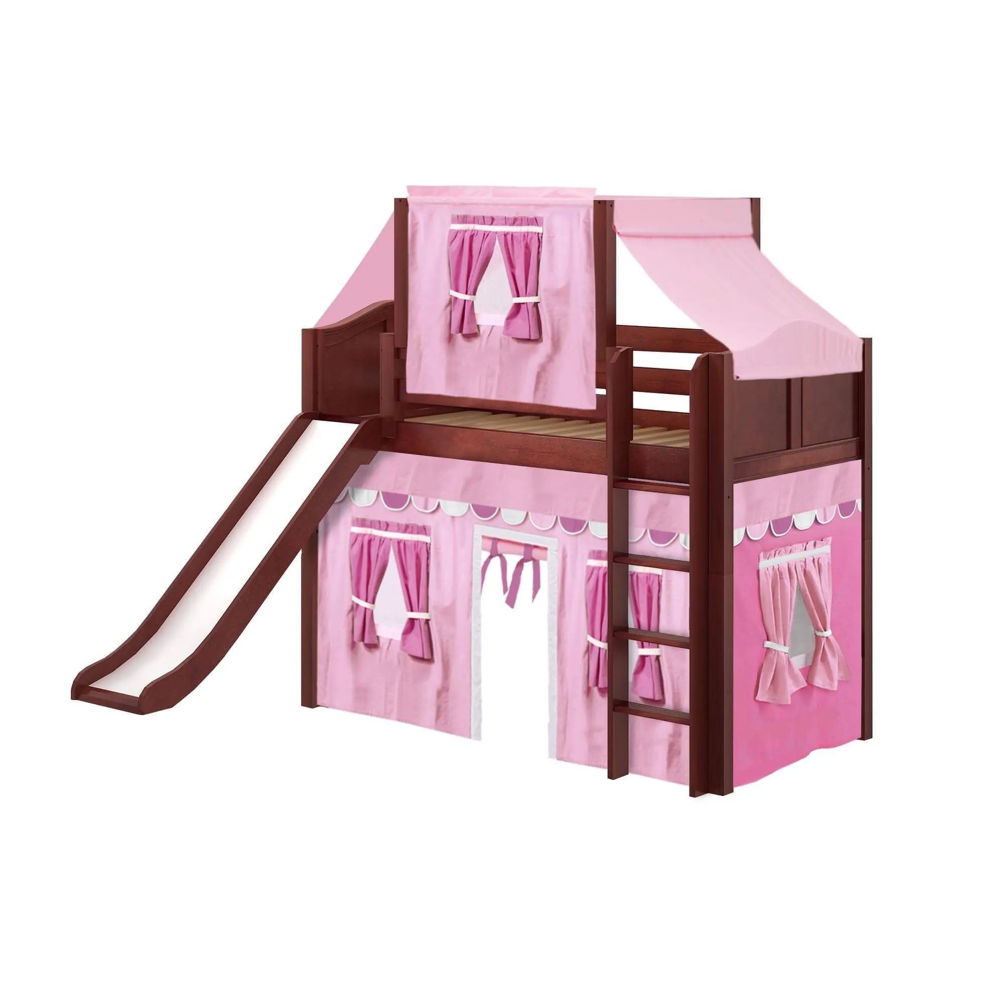 Maxtrix Twin Mid Loft Bed with Straight Ladder, Curtain, Top Tent   Slide