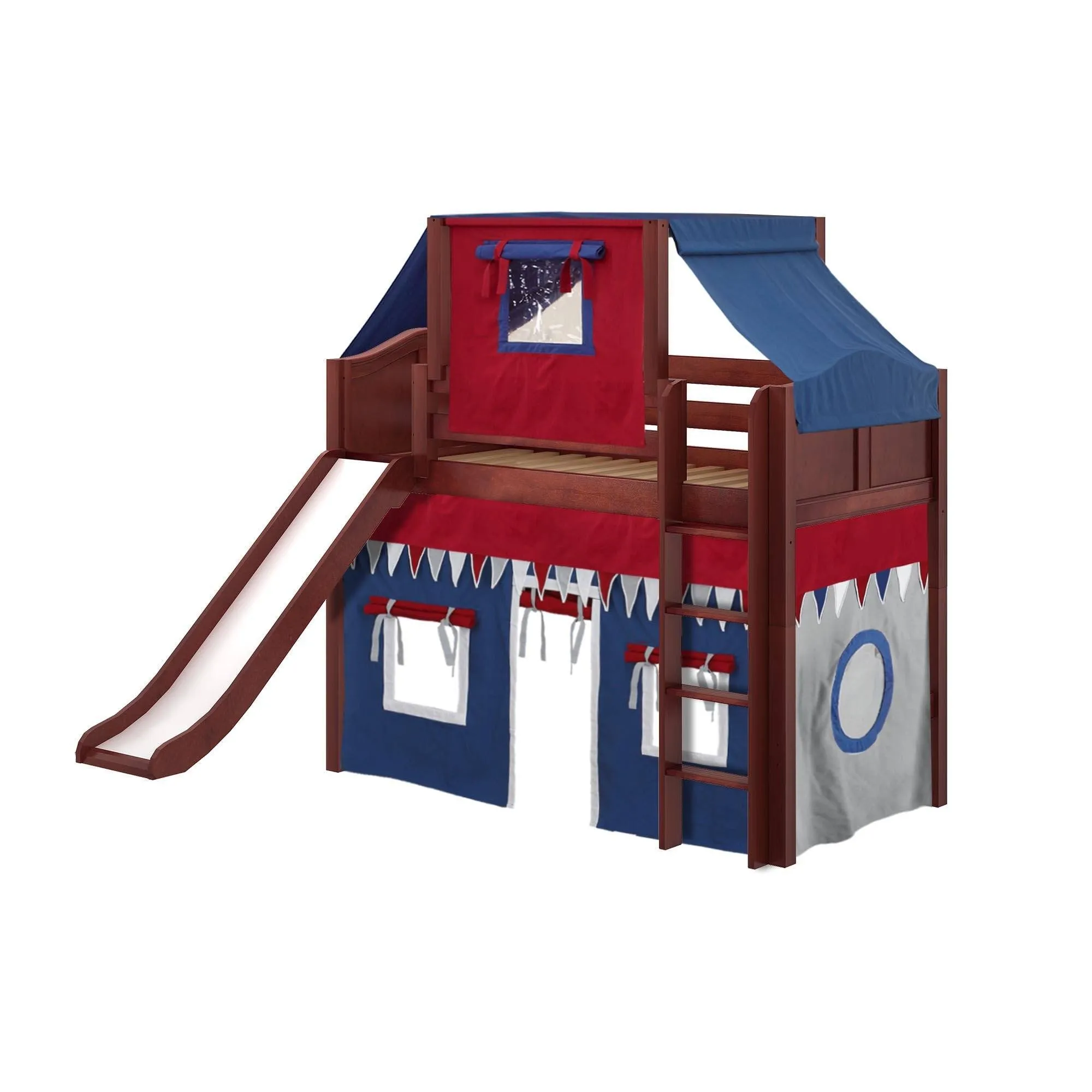Maxtrix Twin Mid Loft Bed with Straight Ladder, Curtain, Top Tent   Slide