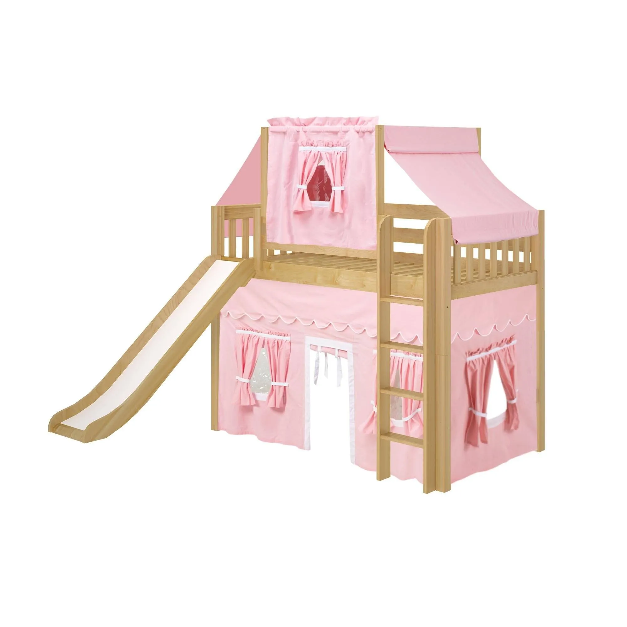 Maxtrix Twin Mid Loft Bed with Straight Ladder, Curtain, Top Tent   Slide